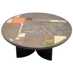 Paul Kingma sculptural coffee table in stone and brass 1976