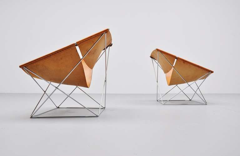Leather Pierre Paulin F675 Pair of Butterfly Chairs for Artifort, 1963