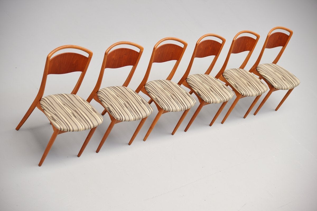 Birch Swedish dining chairs with original upholstery 1960