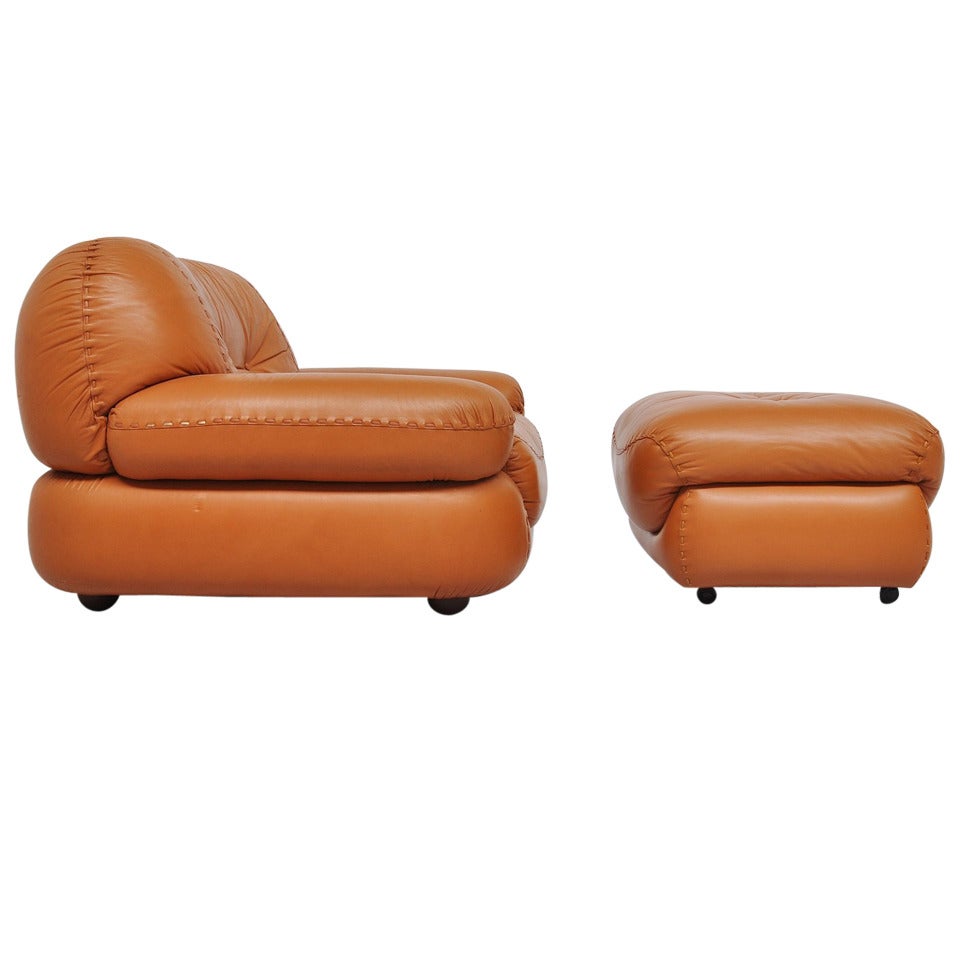 Mobil Girgi Italian Lounge Chair, Cognac Leather, 1970