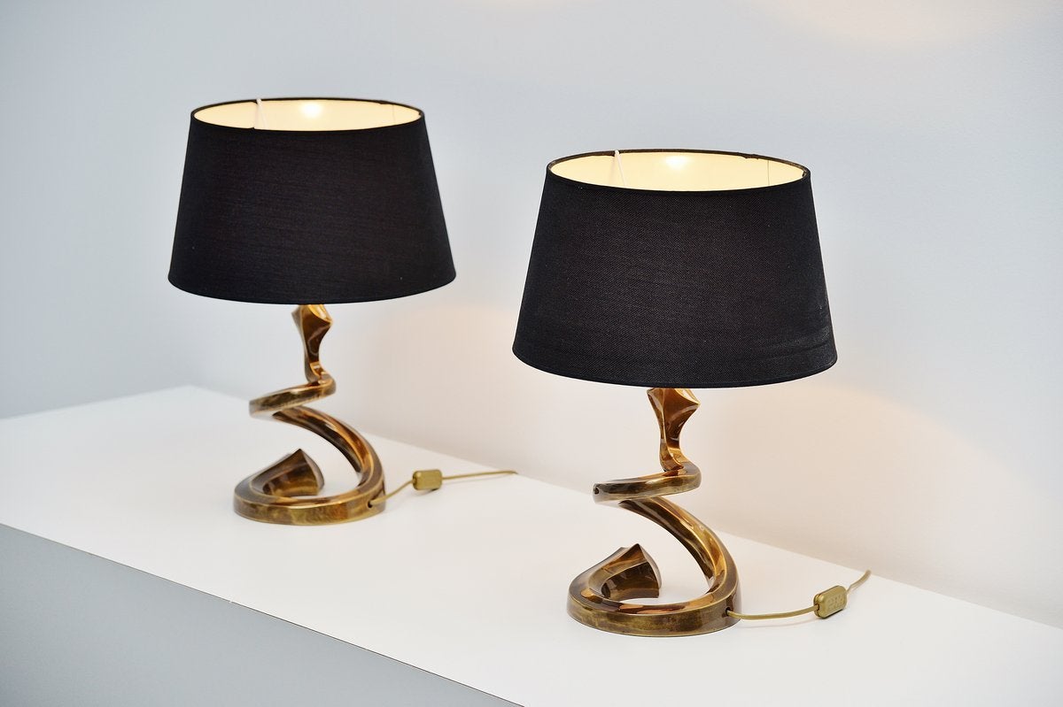 French Very Nice Bronze Table Lamps in the Manner of Pierre Cardin, 1970