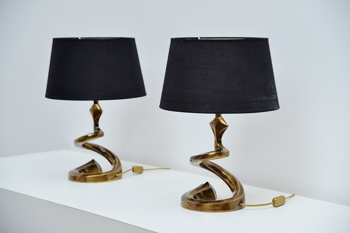 Fabric Very Nice Bronze Table Lamps in the Manner of Pierre Cardin, 1970