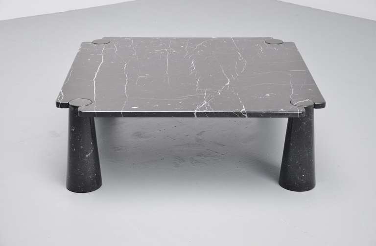 Spectacular monumental Eros coffee table designed by Angelo Mangiarotti for Skipper, Italy, 1971. This beautiful coffee table was made of solid black carrera marble with white veins. The table is recently polished and shines again as it should.