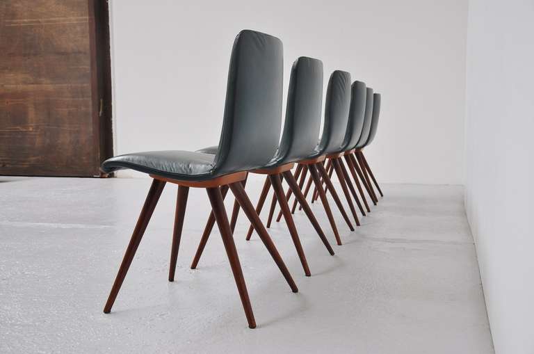 French dining chairs in green leather 1960 Pierre Paulin attr at 1stdibs