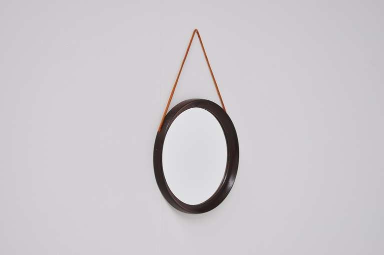 Wenge wall mirror Denmark 1970 Jacques Adnet attributed