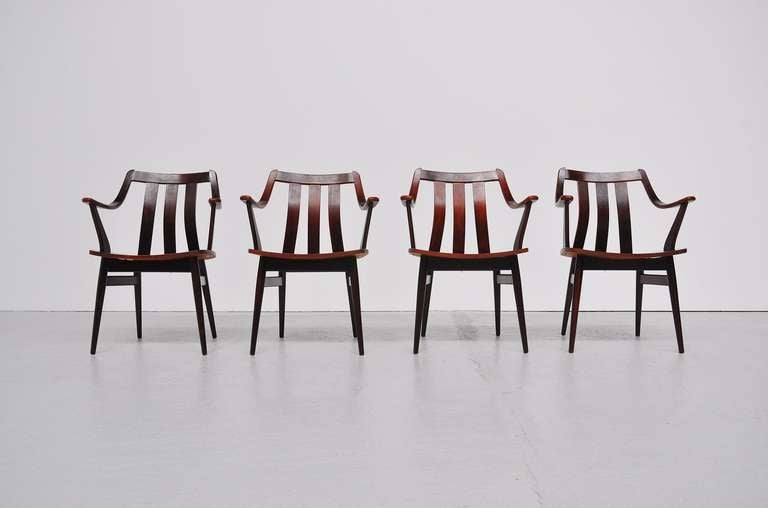Mid-Century Modern Rosewood Dutch plywood chairs 1960 in the manner of Hans Brattrud