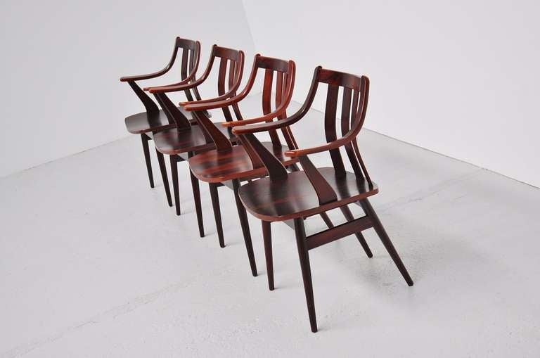 Rosewood Dutch plywood chairs 1960 in the manner of Hans Brattrud In Good Condition In Roosendaal, Noord Brabant