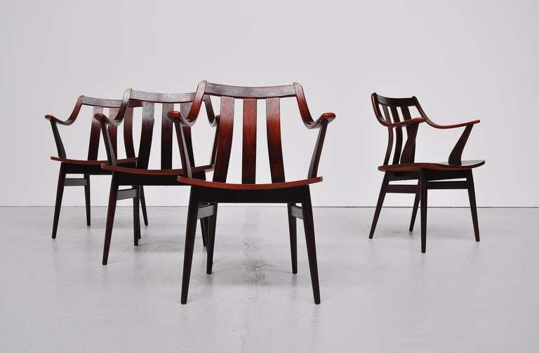 Rosewood Dutch plywood chairs 1960 in the manner of Hans Brattrud 4