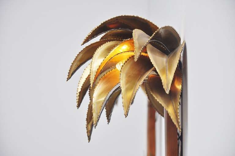 Brass Maison Jansen Palm Tree Wall Lamps