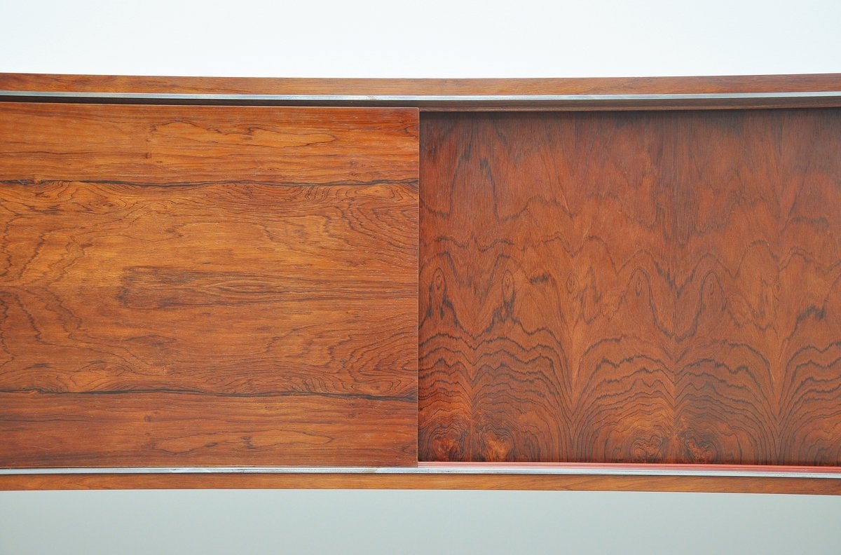 Belgian Long Sideboard in Rosewood with Metal Details, 1960