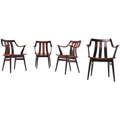 Rosewood Dutch plywood chairs 1960 in the manner of Hans Brattrud