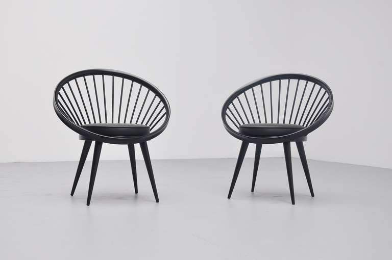 Pair of Yngve Ekstrom Circle Chairs, Sweden, 1960
