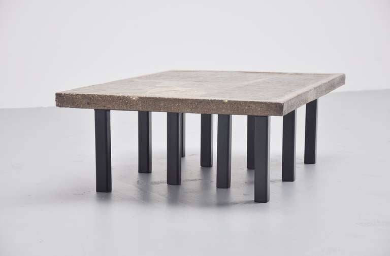 Mid-Century Modern Paul Kingma Rectangular Coffee Table in Stone and Concrete, 1963