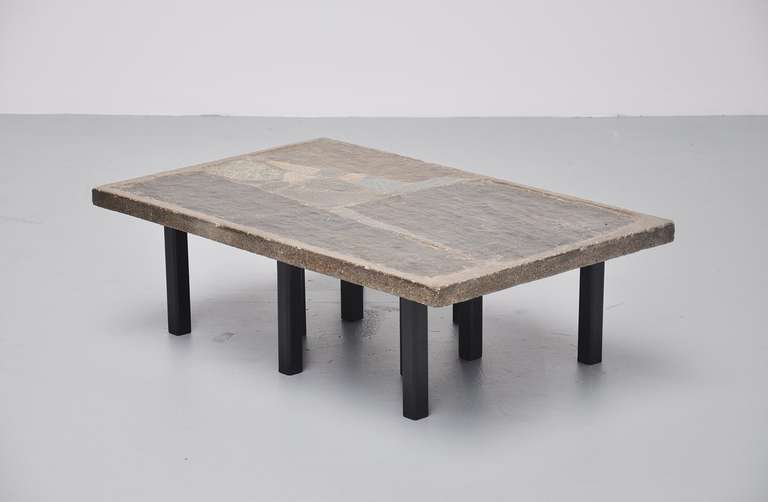 Metal Paul Kingma Rectangular Coffee Table in Stone and Concrete, 1963