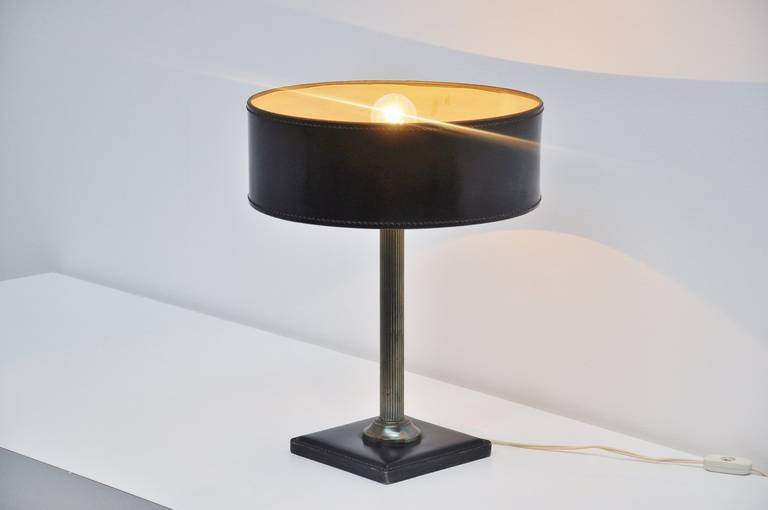 French Jacques Adnet Leather-Clad Table Lamp