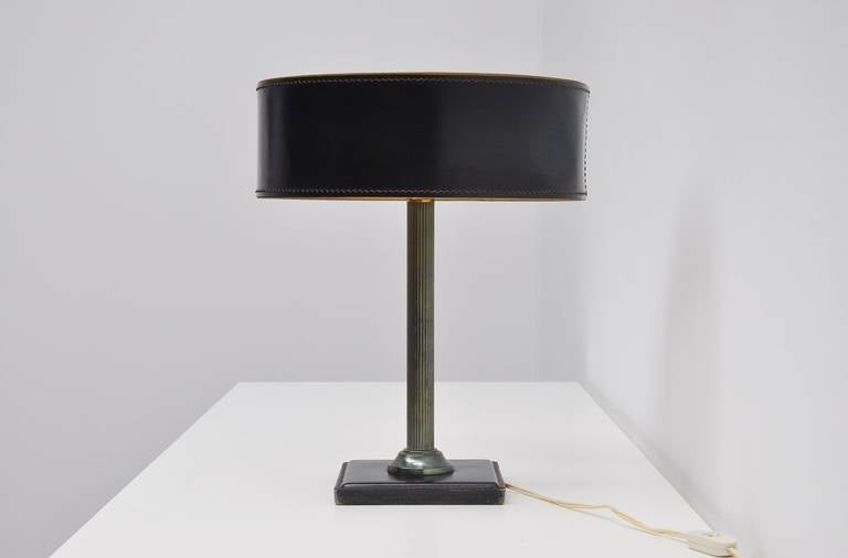 Brass Jacques Adnet Leather-Clad Table Lamp