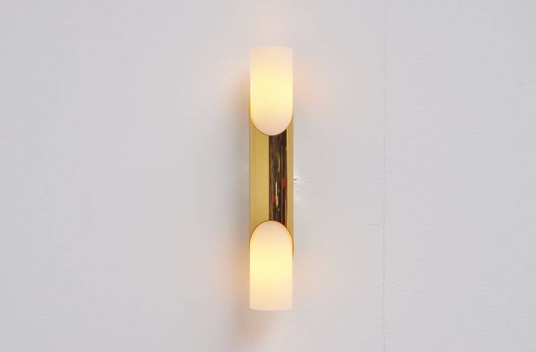 Italian Brass and Glass Sconces by Gio Ponti In Good Condition In Roosendaal, Noord Brabant
