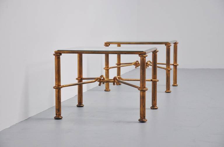 French Gilt Iron Coffee Tables in Style of Rene Drouet In Good Condition In Roosendaal, Noord Brabant