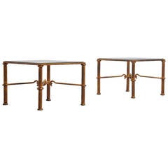 French Gilt Iron Coffee Tables in Style of Rene Drouet