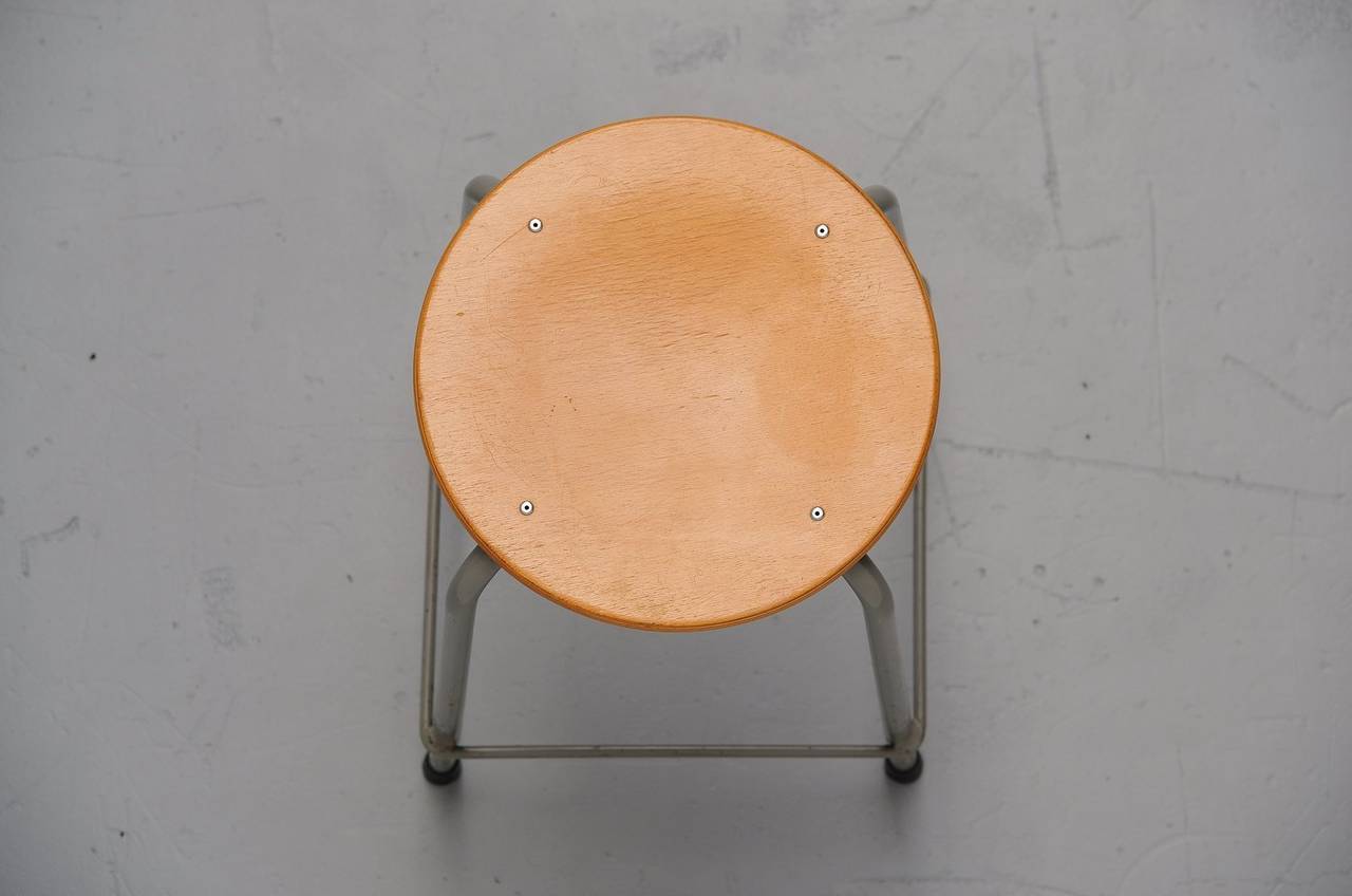 Birch Large industrial stool set by Ahrend de Cirkel, Holland 1970