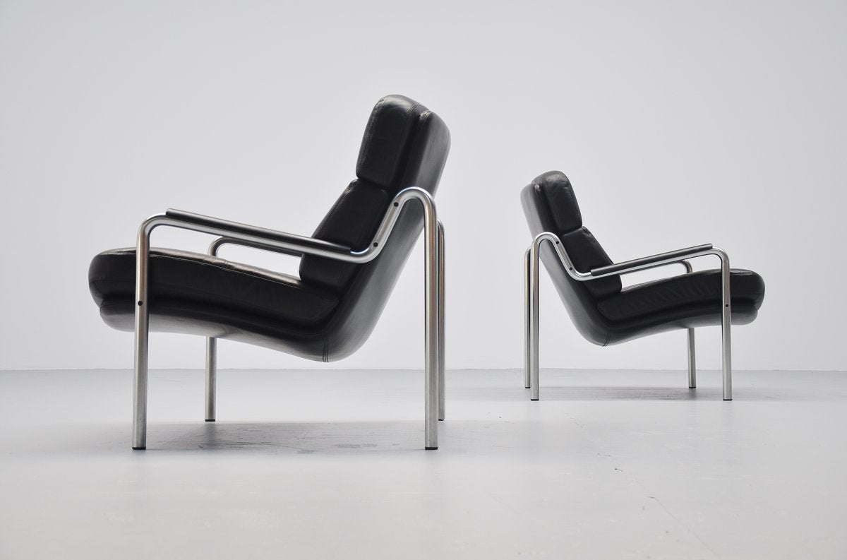 Leather Jorgen Kastholm lounge chairs for Kusch & Co Germany 1970