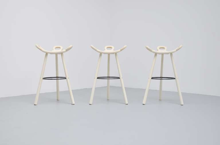 Spanish Brutalist Bar Stools in Oak, Set of Three, Spain, 1950