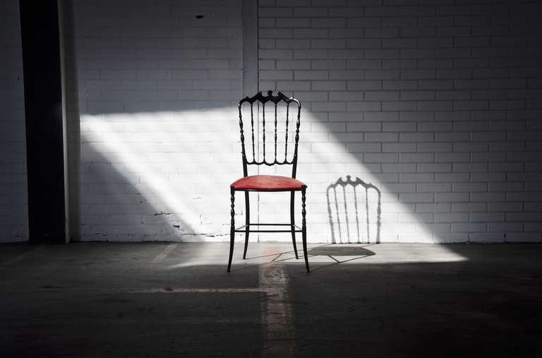 Italian Chiavari Side Chair in Black with Red Upholstery, 1950 2