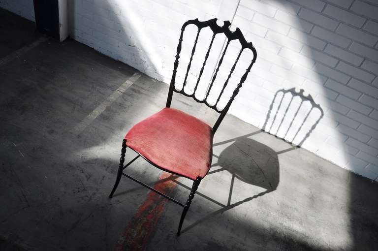 Italian Chiavari Side Chair in Black with Red Upholstery, 1950 1
