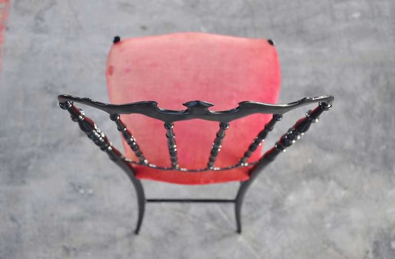 Mid-20th Century Italian Chiavari Side Chair in Black with Red Upholstery, 1950