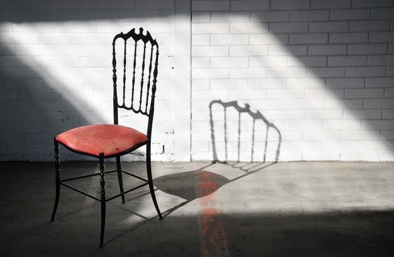 Italian Chiavari Side Chair in Black with Red Upholstery, 1950 3