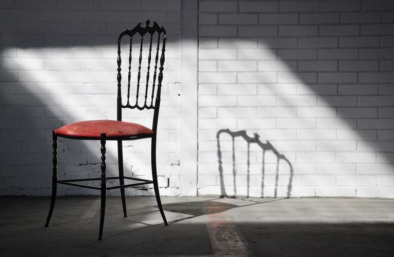 Italian Chiavari Side Chair in Black with Red Upholstery, 1950 5