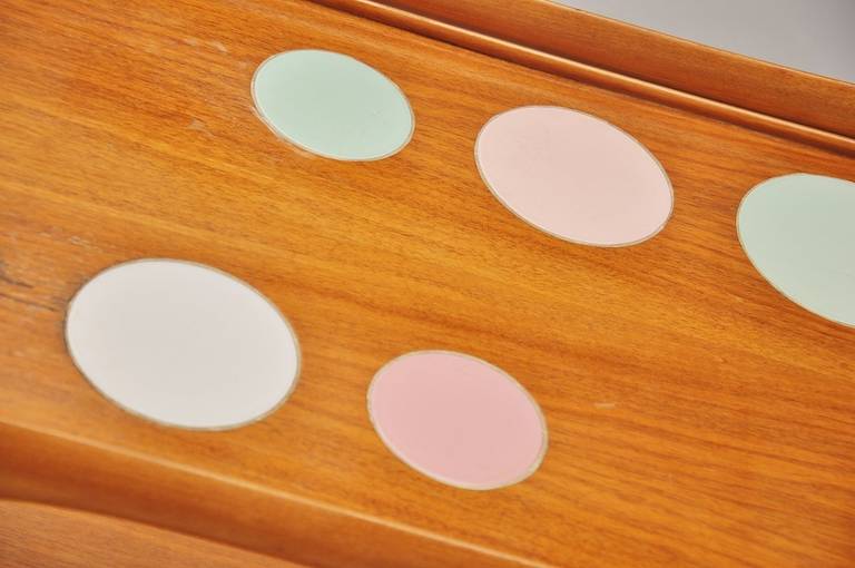 Italian Walnut Tea Cart with Round Ceramic Tiles, 1950 In Good Condition In Roosendaal, Noord Brabant