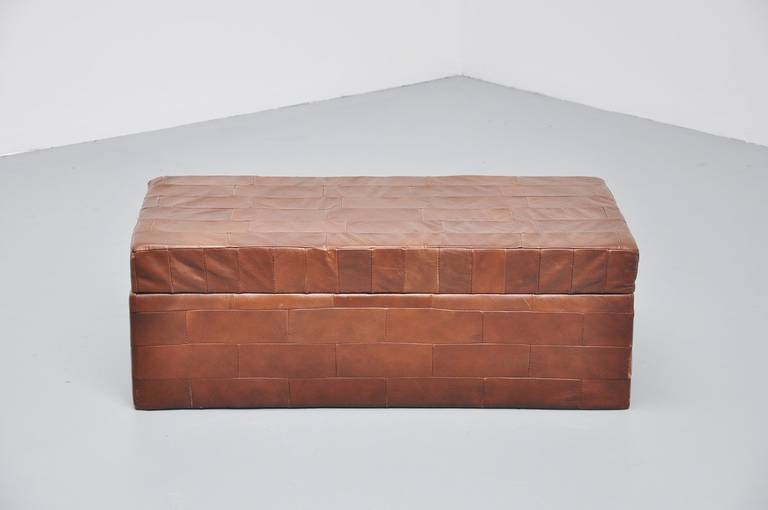 De Sede Storage Pouf in Brown Patchwork Leather, 1970