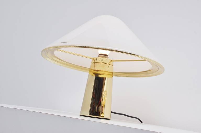 Pair of Guzzini Brass and Lucite Table Lamps, 1974 1