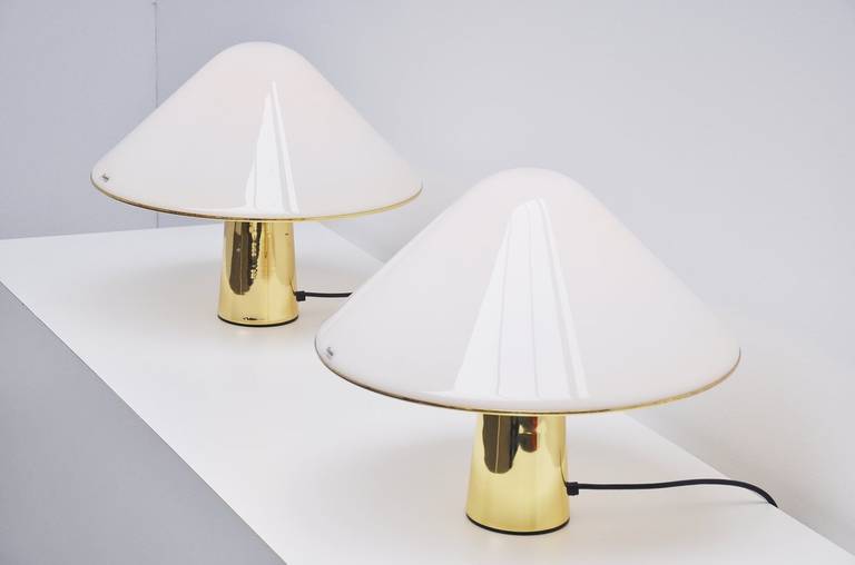 Pair of Guzzini Brass and Lucite Table Lamps, 1974 2