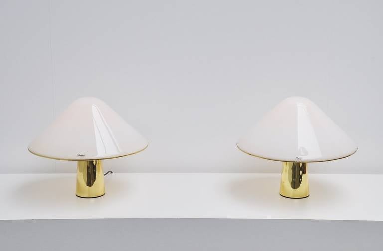 Pair of Guzzini Brass and Lucite Table Lamps, 1974 4