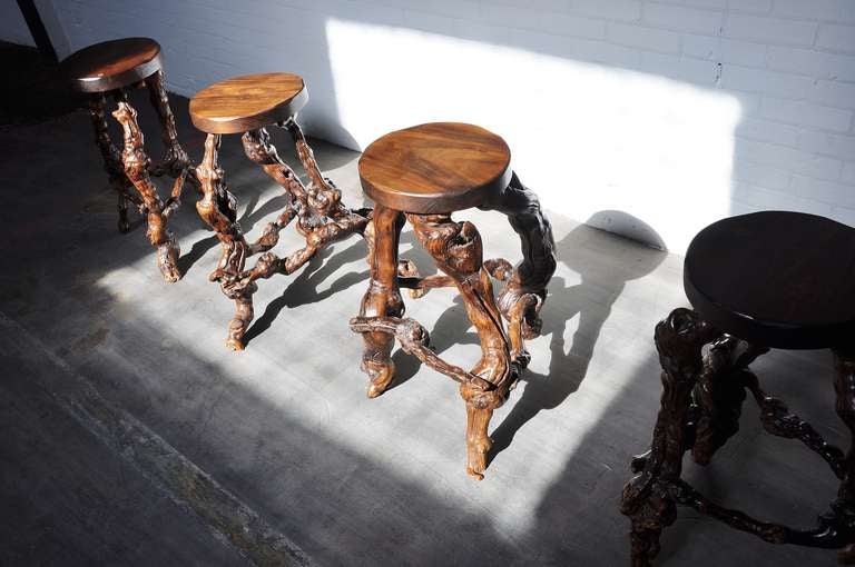 Spanish Brutalist tree trunk stools in the manner of George Nakashima 1960