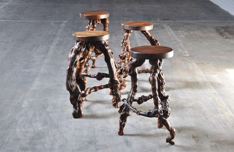 Brutalist tree trunk stools in the manner of George Nakashima 1960 1