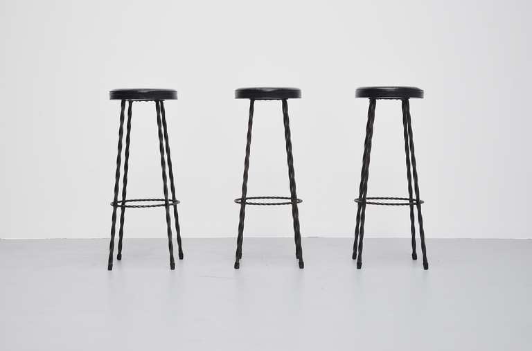 Mid-Century Modern French Wrought Iron Bar Stools, 1950 in the Manner of Mategot