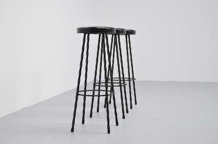 Mid-20th Century French Wrought Iron Bar Stools, 1950 in the Manner of Mategot