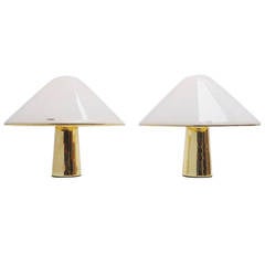 Pair of Guzzini Brass and Lucite Table Lamps, 1974