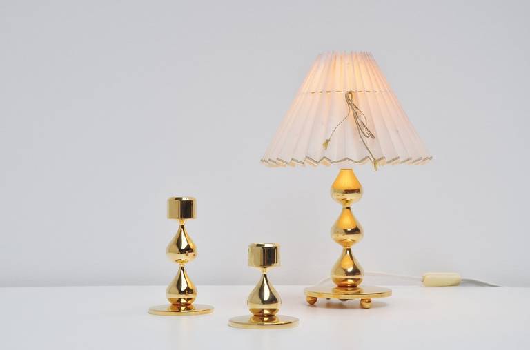 Scandinavian Modern Hugo Asmussen Trio of Lamp and Candlesticks, Denmark 1960