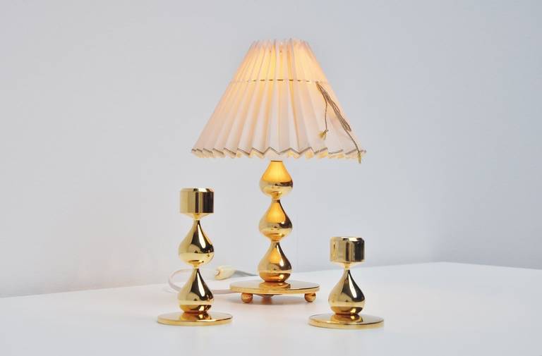 Plated Hugo Asmussen Trio of Lamp and Candlesticks, Denmark 1960