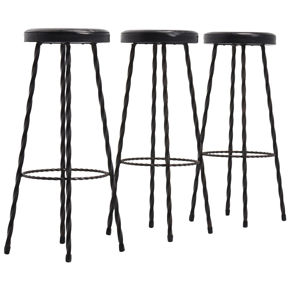 French Wrought Iron Bar Stools, 1950 in the Manner of Mategot