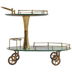 Retro Aldo Tura Goat Serving Cart With Green Lacquered Goat Skin, Italy 1960