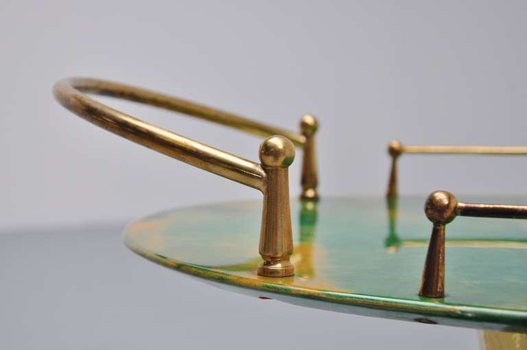 Aldo Tura Goat Serving Cart With Green Lacquered Goat Skin, Italy 1960