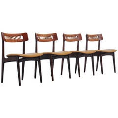 Brazilian Dining Chairs with Cognac Leather and Cane, 1950