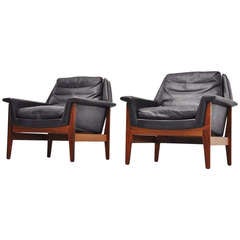 Bovenkamp Lounge Chairs Pair in Black Leather 1960