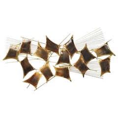 Curtis Jere attr brass abstract modern wall sculpture 1970