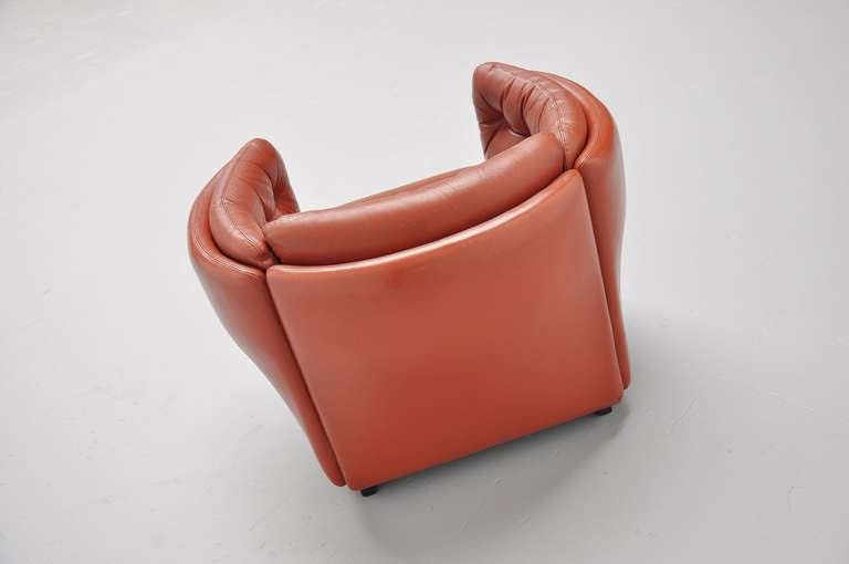 Danish leather shrimp shaped club chair cognac leather 1960
